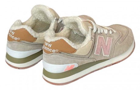 New Balance 574Z Бежевые с розовым Зимние с мехом