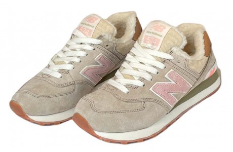 New Balance 574Z Бежевые с розовым Зимние с мехом