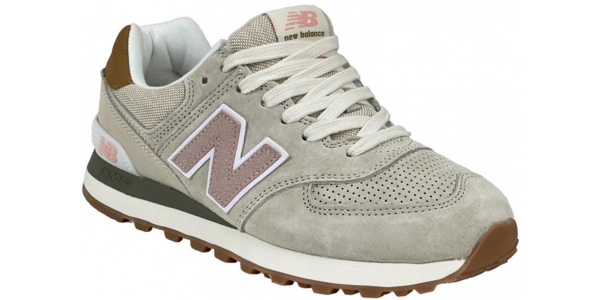 Женская модель New Balance 574 бежевые с розовым женские / Официальный ...
