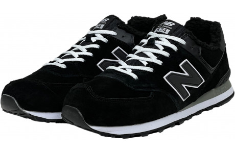 New Balance 574 Black White Big Size с мехом
