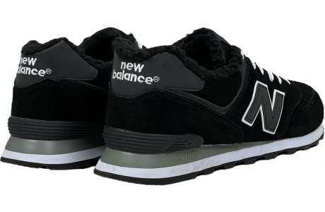 New Balance 574 Black White Big Size с мехом