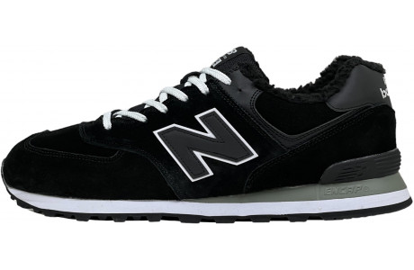 New Balance 574 Black White Big Size с мехом