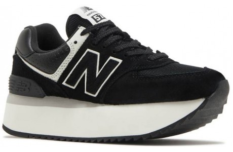 New Balance 574+ Black White на платформе