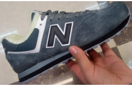 New Balance 574 Blue Grey Black с мехом