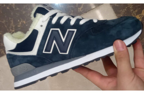 New Balance 574 Blue White Grey с мехом