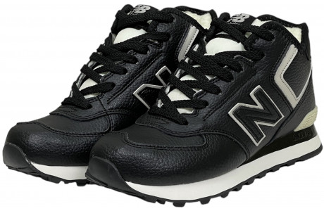 New Balance 574 Mid Black White Leather с мехом