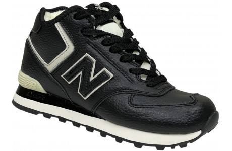 New Balance 574 Mid Black White Leather с мехом
