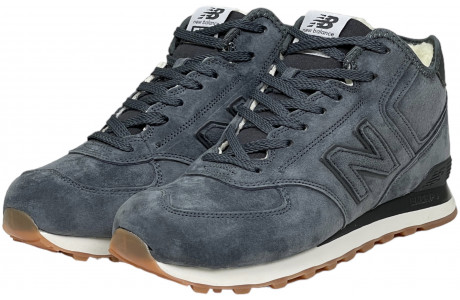 New Balance 574 Mid Deep Blue замшевые с мехом