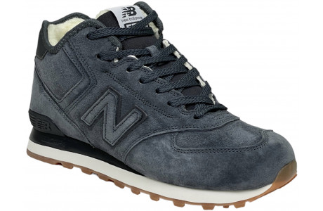 New Balance 574 Mid Deep Blue замшевые с мехом