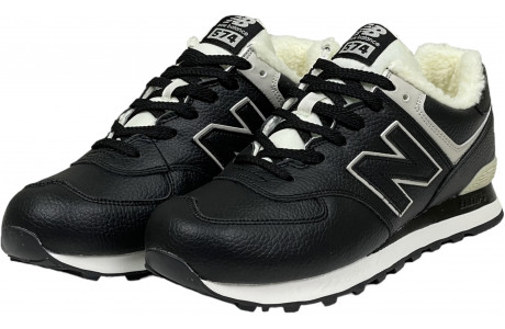 New Balance 574 мужские кожаные черные с мехом