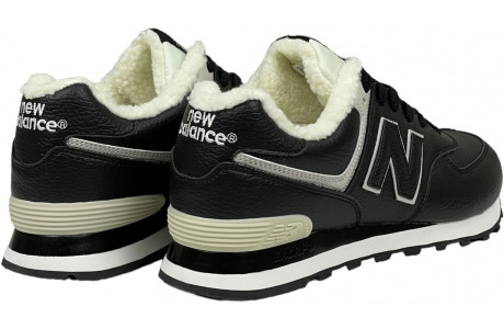 New Balance 574 мужские кожаные черные с мехом