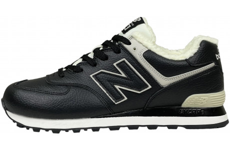 New Balance 574 мужские кожаные черные с мехом