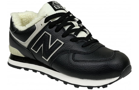 New Balance 574 мужские кожаные черные с мехом