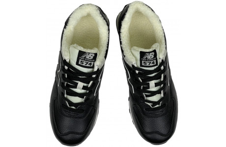 New Balance 574 мужские кожаные черные с мехом