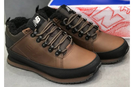 New Balance 754 Brown Black кожаные с мехом