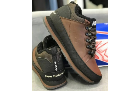 New Balance 754 Brown Black кожаные с мехом
