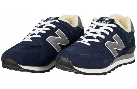 New Balance 574 мужские замшевые темно-синие с мехом
