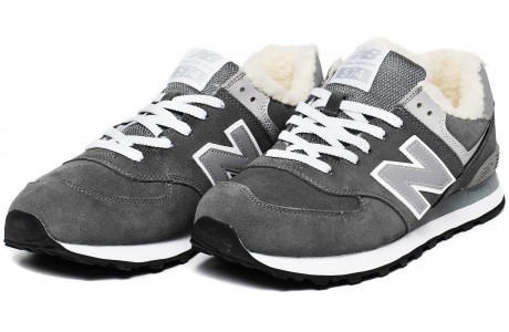New Balance 574 серые замшевые с мехом