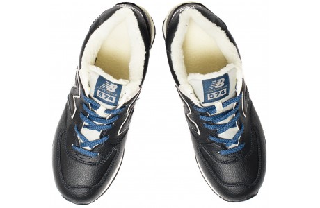 New Balance 574 синие кожаные с мехом