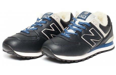 New Balance 574 синие кожаные с мехом