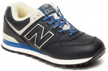 New Balance 574 синие кожаные с мехом