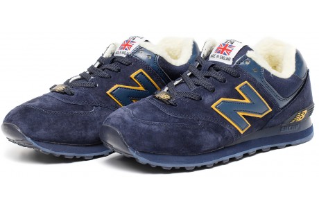 New Balance 574 Синие с желтым с мехом