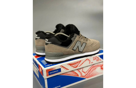 New Balance 574 Beige Black Big Size С Мехом