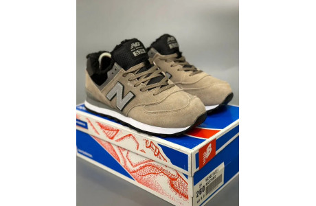 New Balance 574 Beige Black Big Size С Мехом