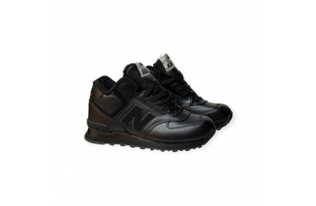 New Balance 574 leather Black  С Мехом