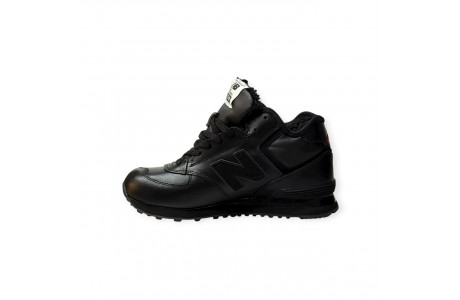 New Balance 574 leather Black  С Мехом